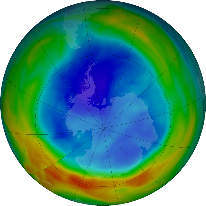 Antarctic ozone map for 23 August 2019